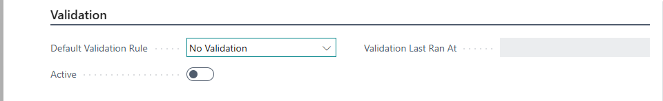 Image showing the validation group at the top of the Bank Validator Setup page.