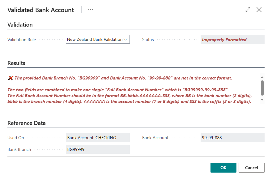 Image showing a validated bank account.