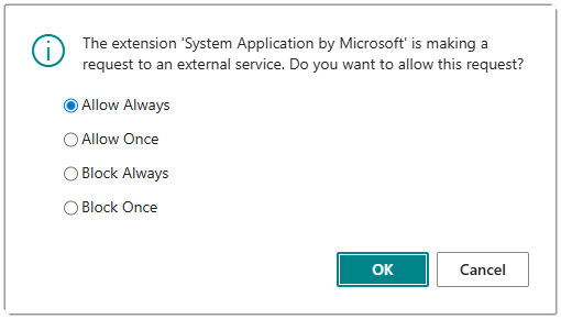 Image showing the request to allow a connection to an external service.