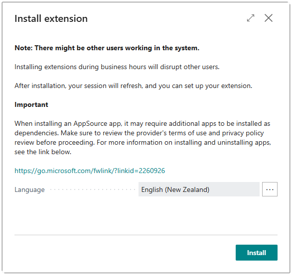 Image showing the install extension prompt.