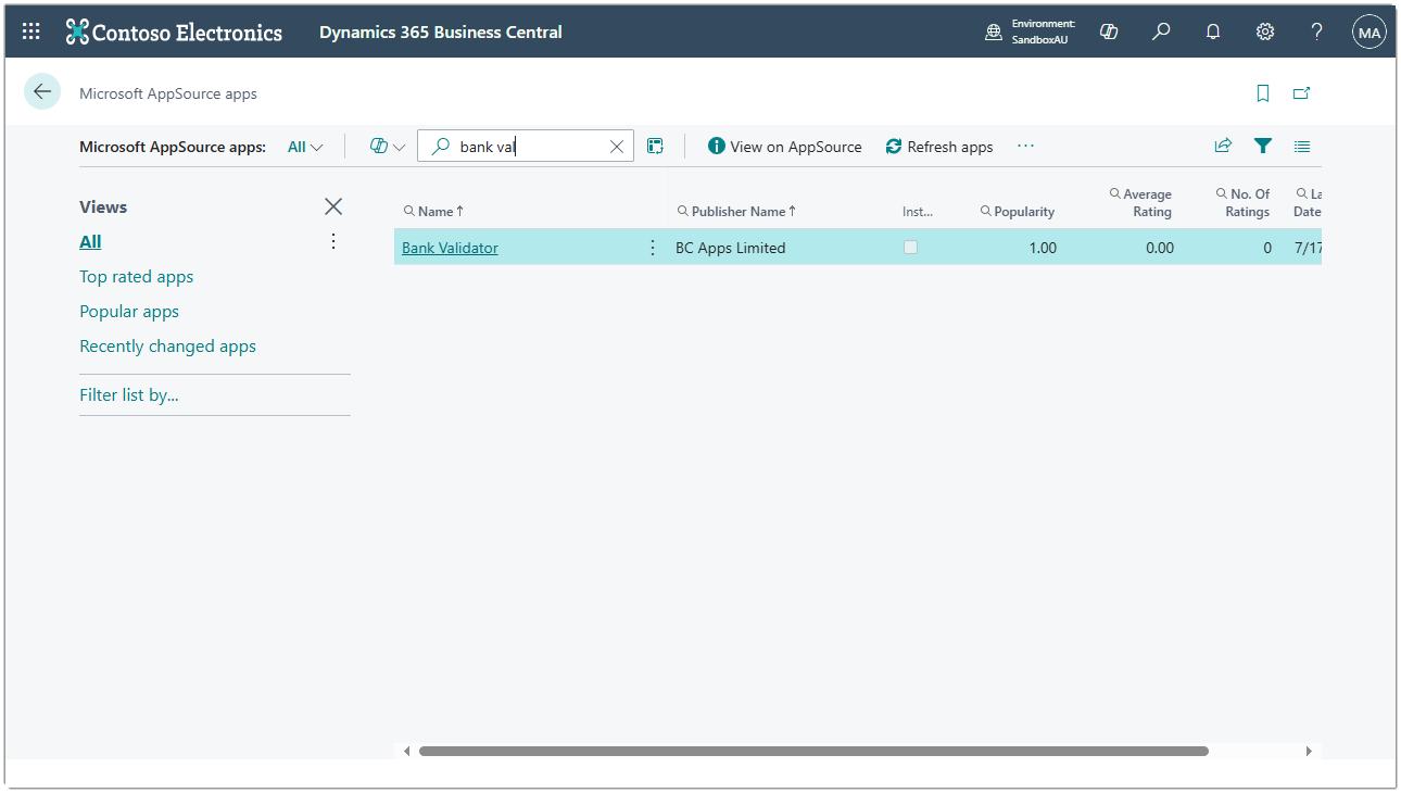 Image showing the Microsoft AppSource apps page with the search box activated