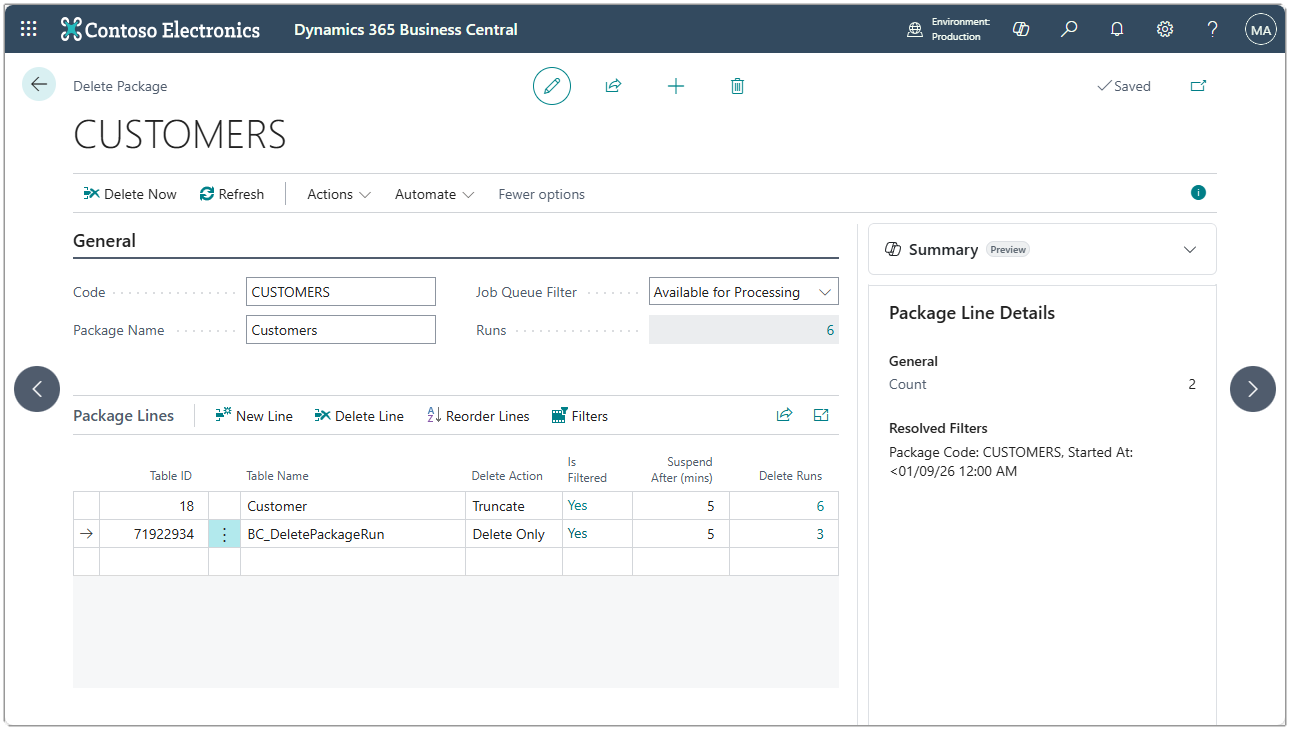 Image showing the Delete Package page.