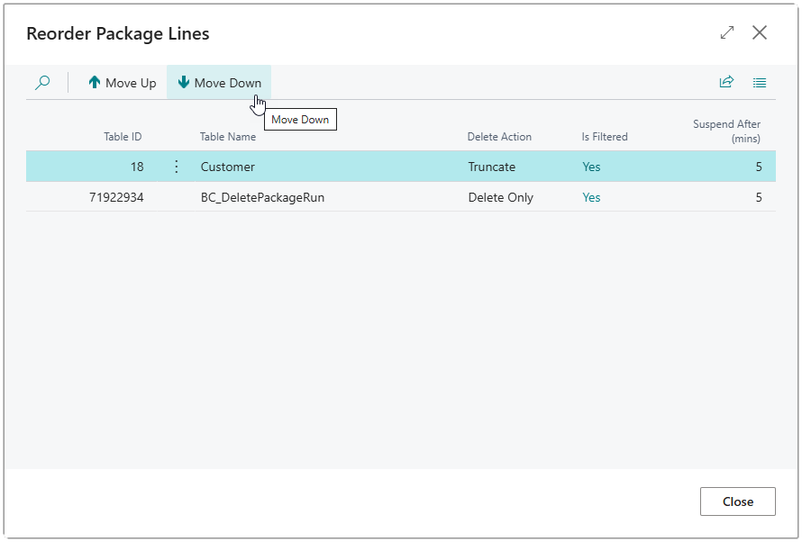 Image showing the Reorder Package Lines page.