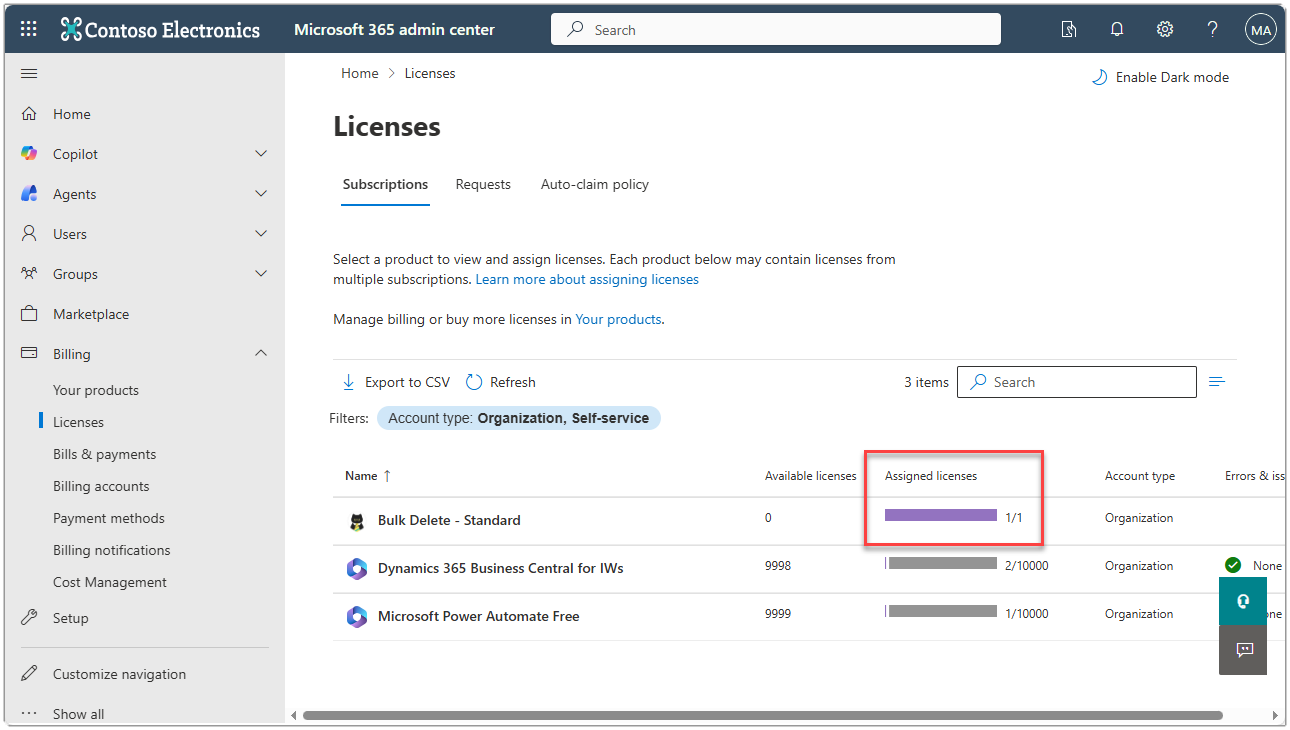 Image showing the MS365 admin center with license assigned.