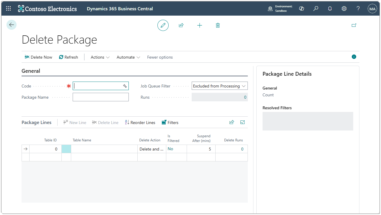 Image showing an empty delete package card.