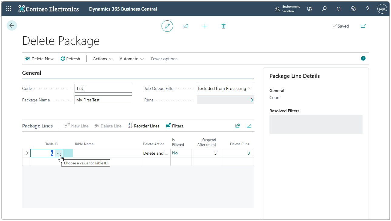 Image showing the first line with the Choose a value for Table ID three dots highlighted.