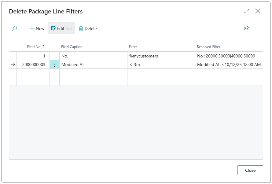 Image showing the filters for the customer table.