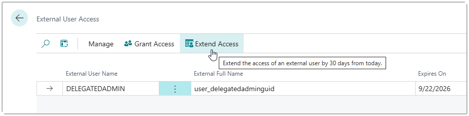 Image showing the Extend Access action.