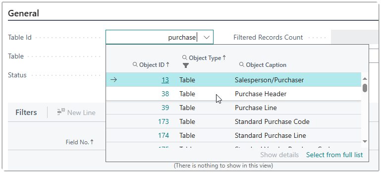 Image showing using the drop-down to select a new Table Id