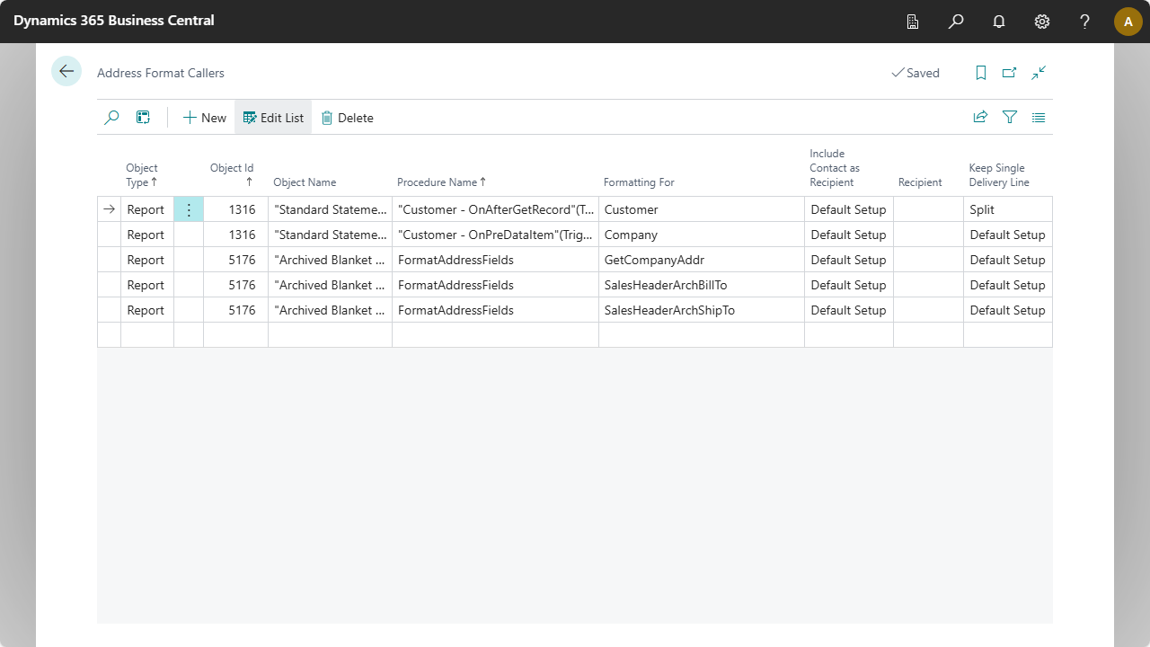 Image showing the address format callers page.