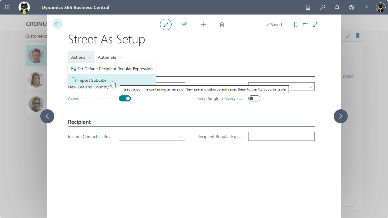 Image showing the download suburbs option on the Street As Setup page.