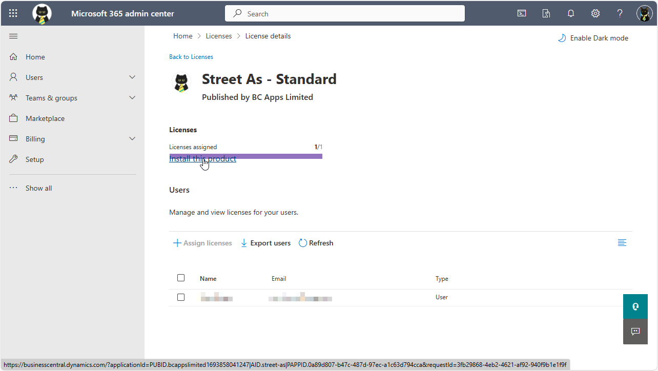 Image showing the Microsoft 365 admin center assign licenses page after the licenses have been assigned.